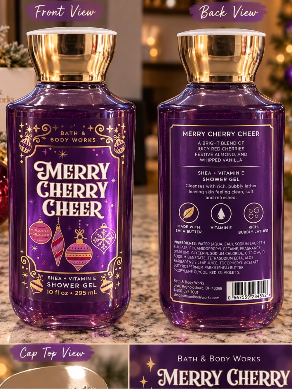 Bath & Body Works Merry Cherry Cheer Shower Gel - Purple & Gold Cap